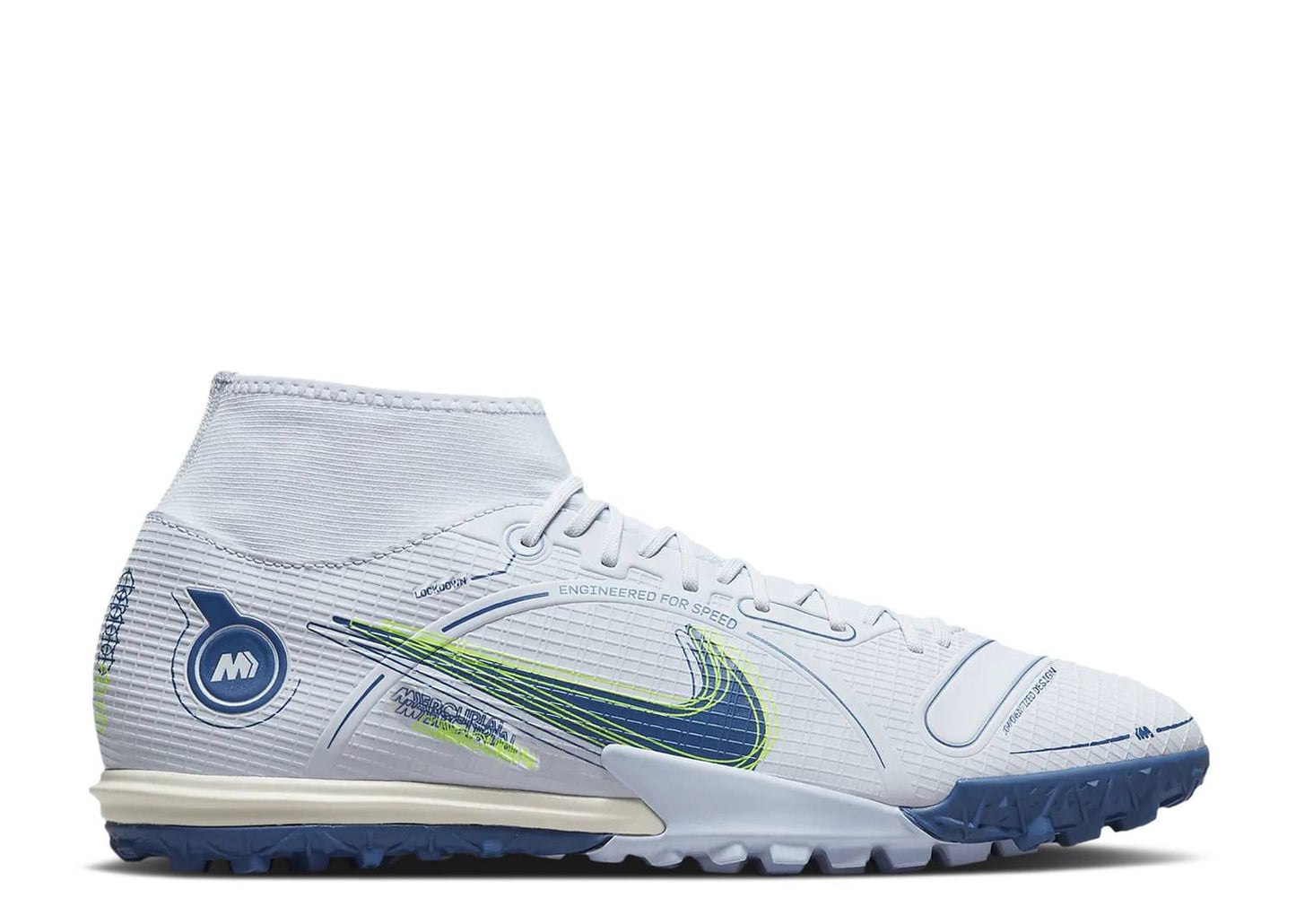 Nike Mercurial Superfly 8 Academy TF Artificial Turf Soccer Shoe - Grey/Blackened Blue/Light Marine/Laser Blue/Volt