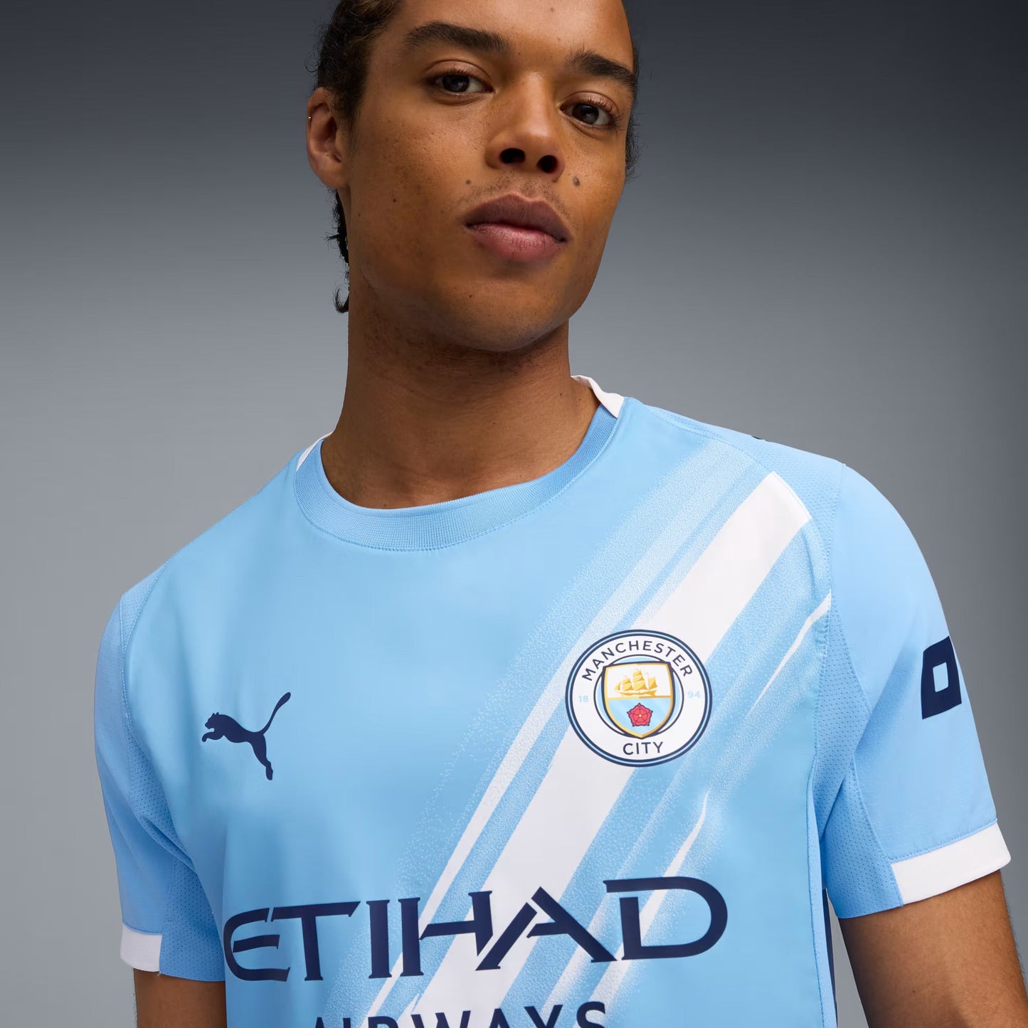 Puma Kevin De Bruyne Manchester City 25/26 Authentic Home Jersey w/ EPL + Sponsor Patch (Team Light Blue/White)