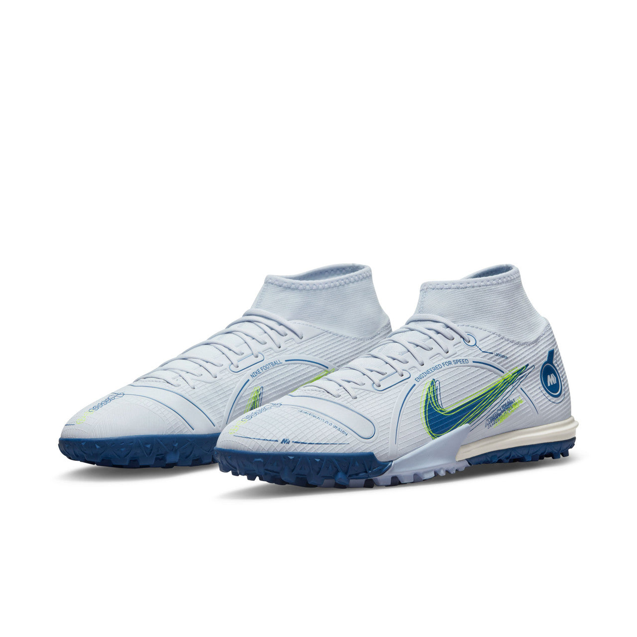 Nike Mercurial Superfly 8 Academy TF Artificial Turf Soccer Shoe - Grey/Blackened Blue/Light Marine/Laser Blue/Volt
