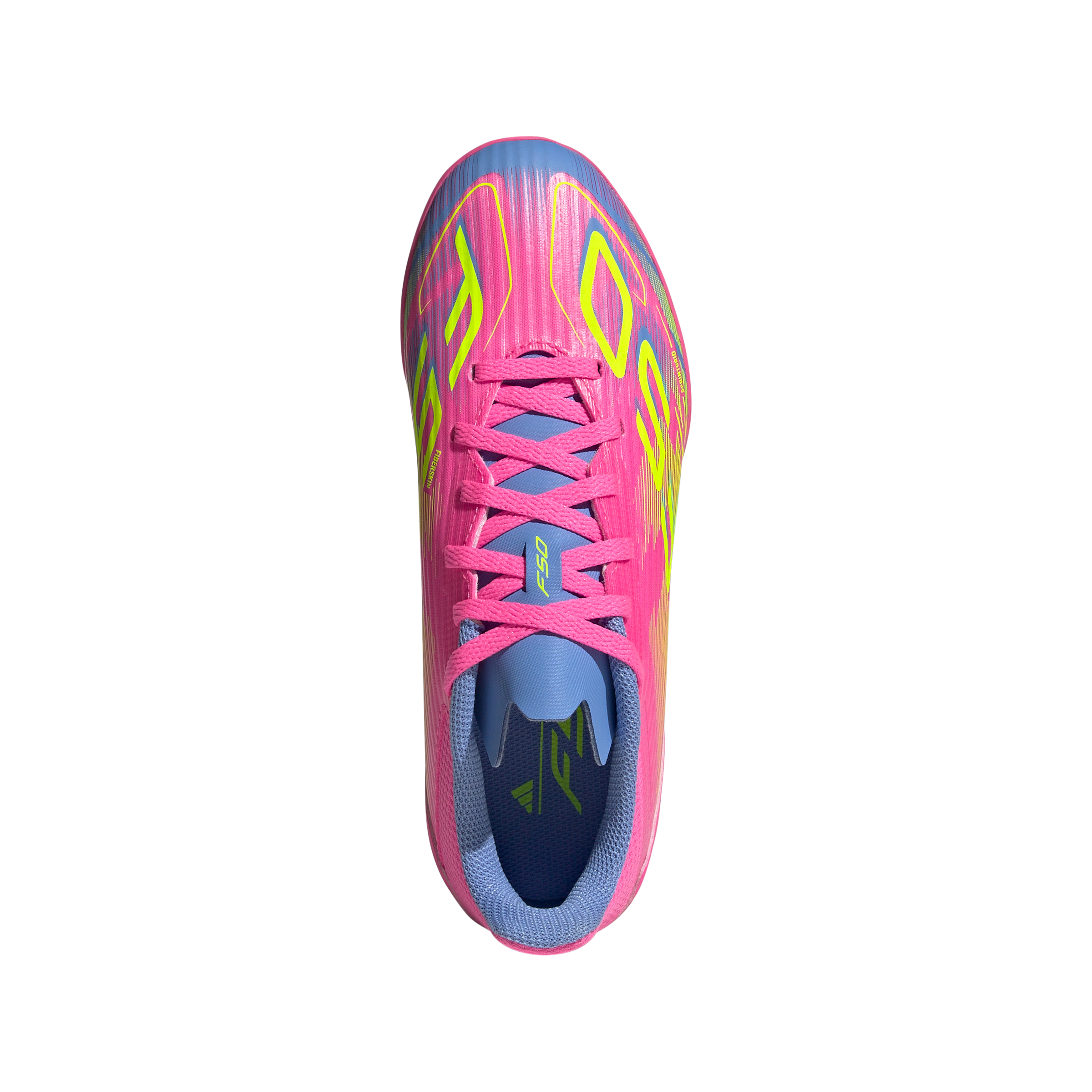 adidas F50 League Junior TF Turf Soccer Cleats- Lucid Pink /Lucid Lemon/ Blue Fusion