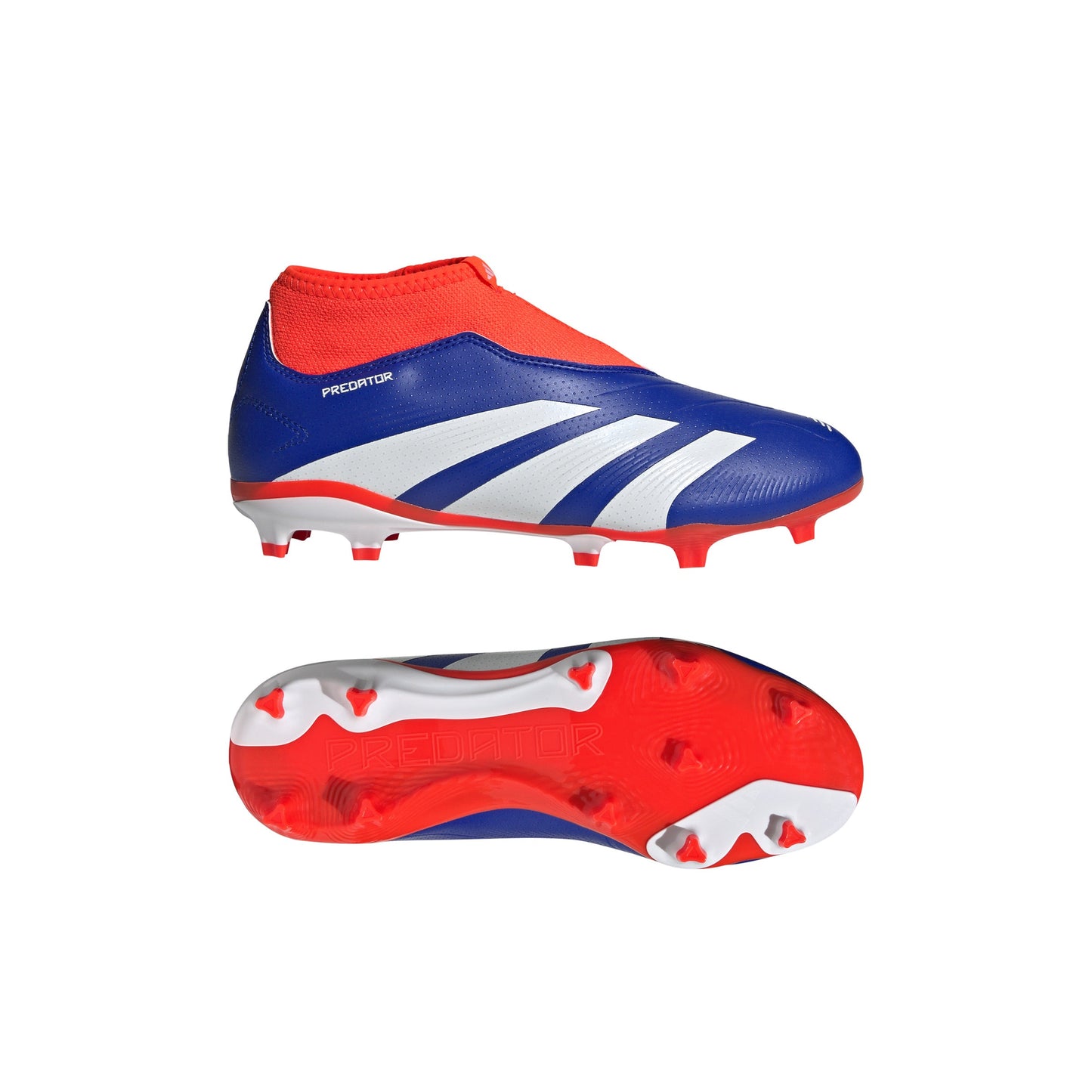 adidas Junior Predator League Laceless FG Firm Ground Soccer Cleats -Lucid Blue / Cloud White /Solar Red