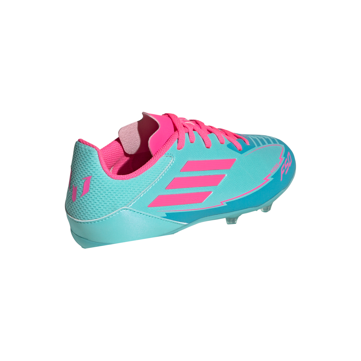 adidas Messi F50 League Junior FG Firm Ground Soccer Cleats - Flash Aqua /Lucid Pink/Lucid Cyan