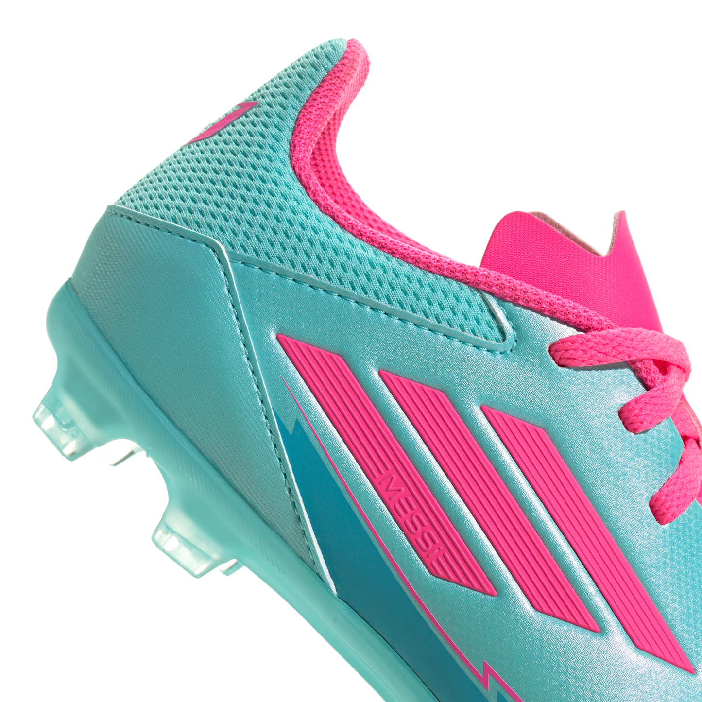 adidas Messi F50 League Junior FG Firm Ground Soccer Cleats - Flash Aqua /Lucid Pink/Lucid Cyan