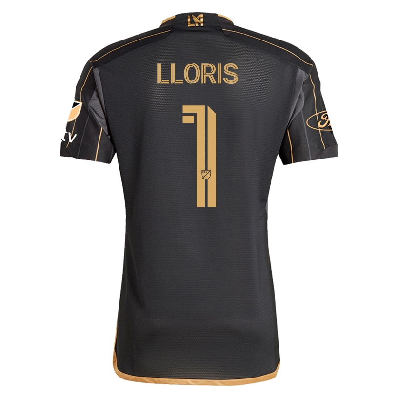 adidas Hugo Lloris LAFC Home 2025 Jersey w/ MLS + Apple TV + Ford Patches (Black/Gold)