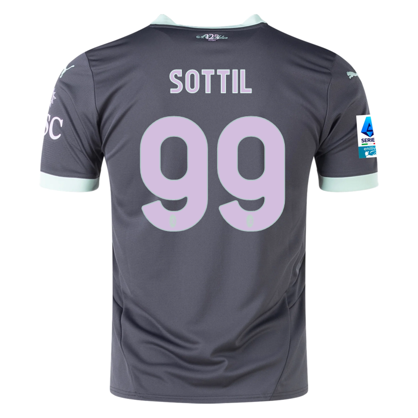 Puma AC Milan Riccardo Sottil Third Jersey w/ Serie A Patch 24/25 (Shadow Gray/Fresh Mint)