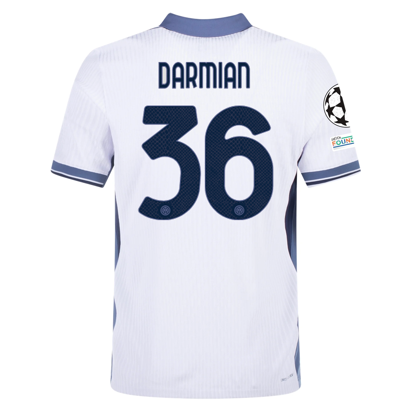 Nike Inter Milan Authentic Matteo Darmian Away Jersey w/ Champions League + Scudetto Patch 24/25 (White/Silver)