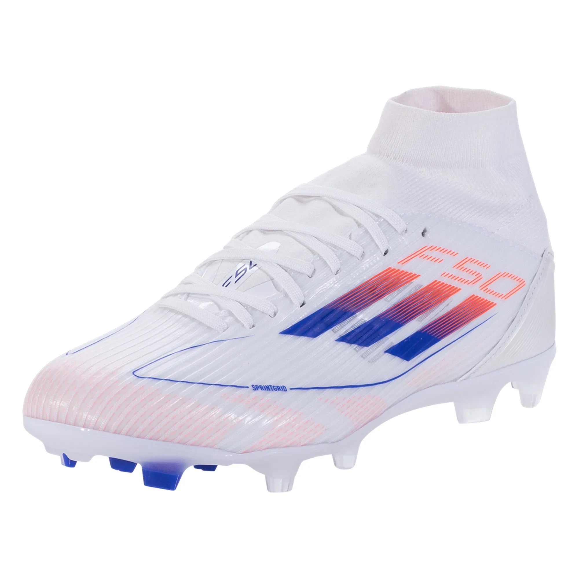 adidas F50 League Mid FG/MG Women’s Firm Ground Soccer Cleat - White/Solar Red/Lucid Blue