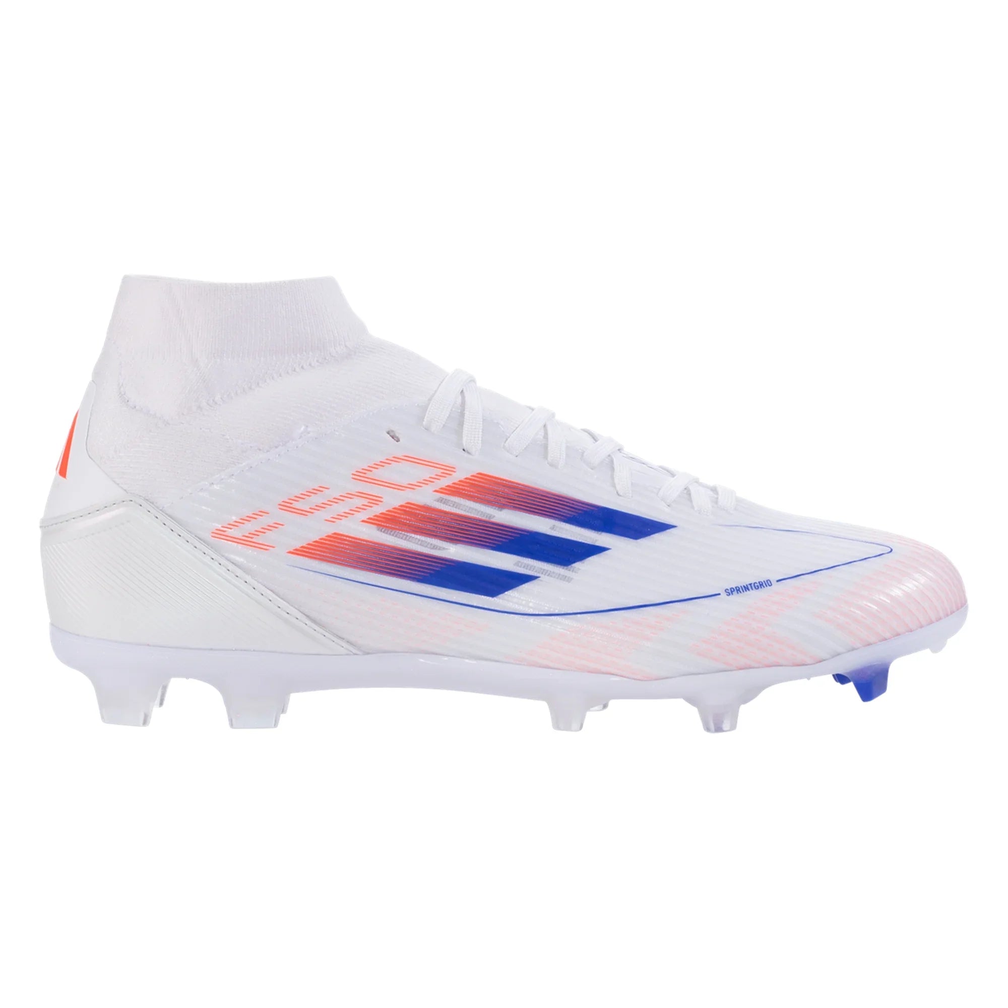 adidas F50 League Mid FG/MG Women’s Firm Ground Soccer Cleat - White/Solar Red/Lucid Blue