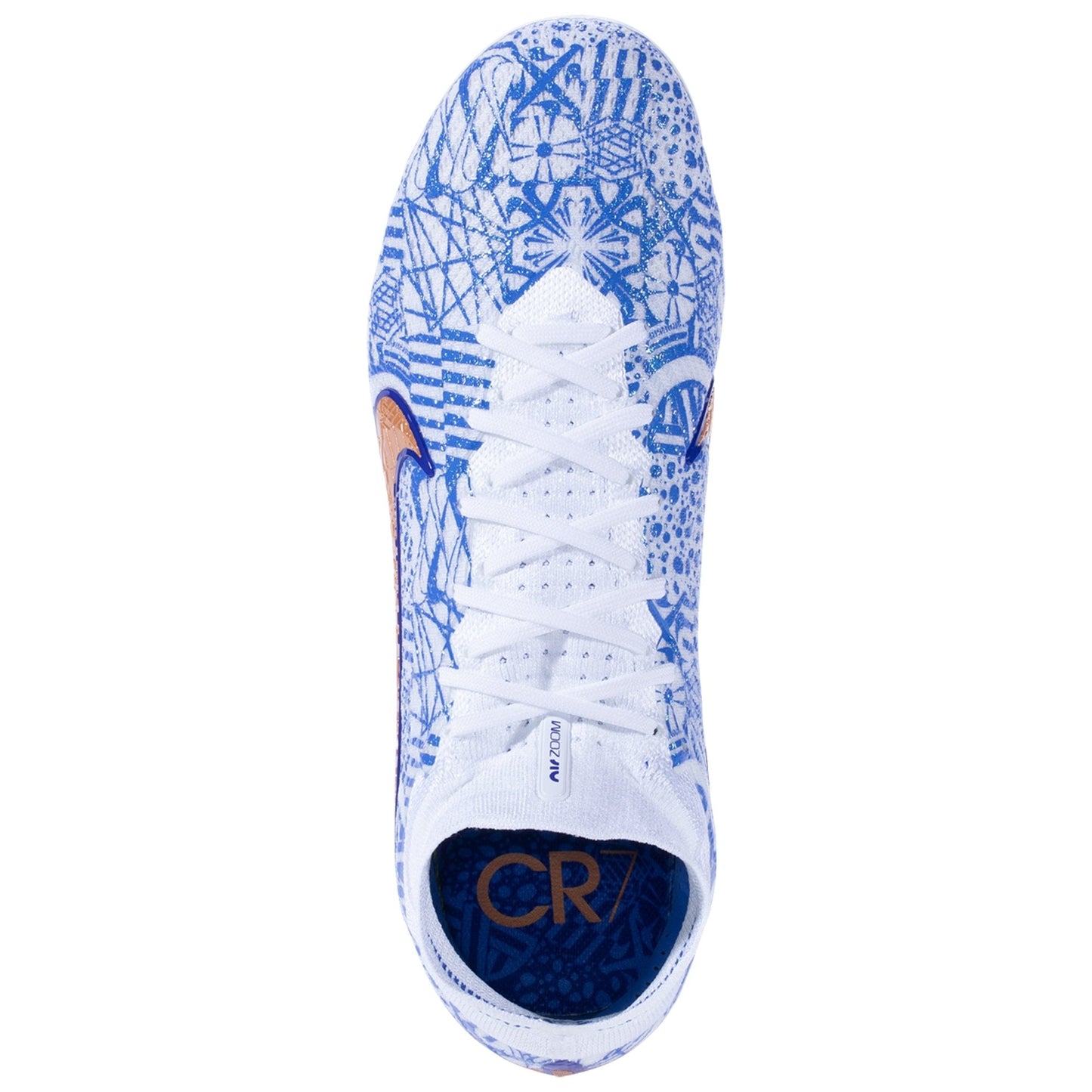 Nike Air Zoom Mercurial Superfly 9 Elite CR7 FG Firm Ground Soccer Cleats- White/MetallicCopper/Concord/MediumBlue