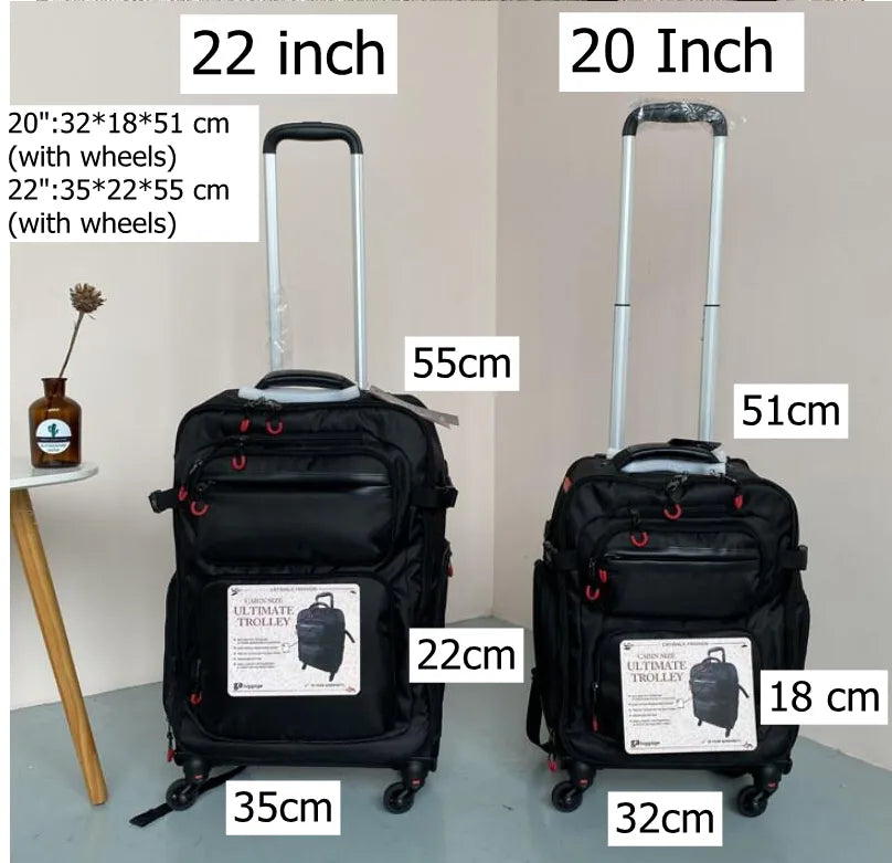 Lot de 2 Valises Cabine Multifonctions en Tissu Oxford – Roulettes 360°, Poignée Télescopique, Mode Sac à Do