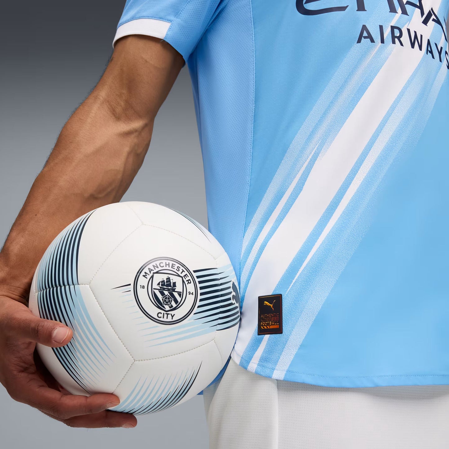 Puma Kevin De Bruyne Manchester City 25/26 Authentic Home Jersey w/ EPL + Sponsor Patch (Team Light Blue/White)