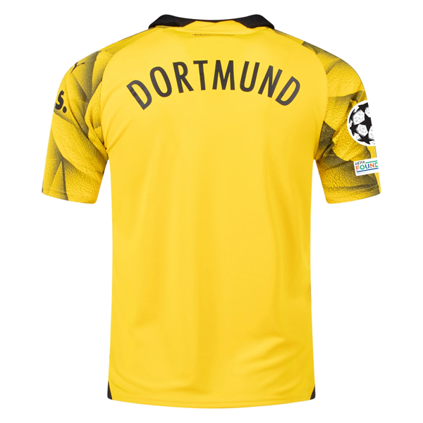Puma Mens Borussia Dortmund Third Jersey w/ Champions League Patches 23/24 (Cyber Yellow/Puma Black)
