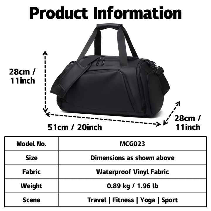 Sac de Sport Voyage Imperméable avec Compartiment Chaussures – Grande Capacité Noir 50cm
