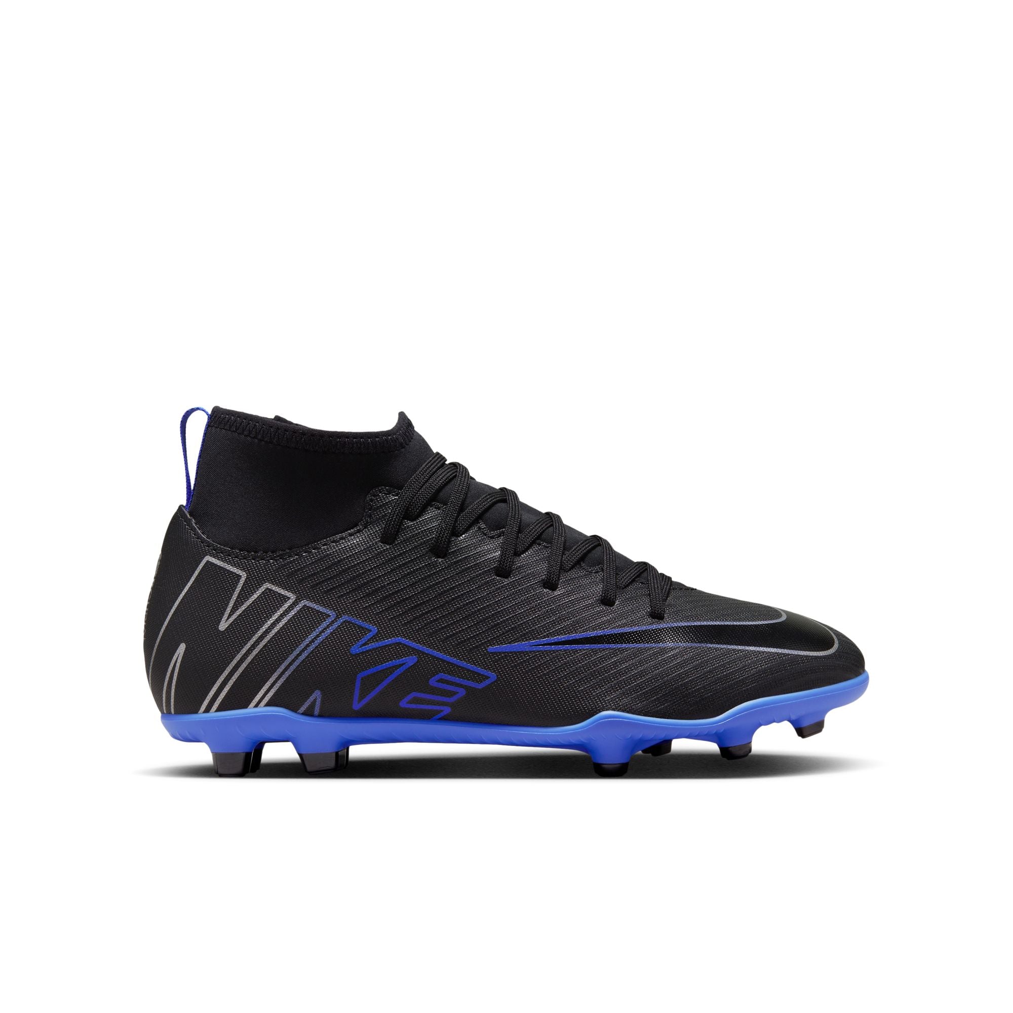 Nike Junior Mercurial Superfly 9 Club FG/MG Soccer Cleat - Black/Chrome-Hyper Royal