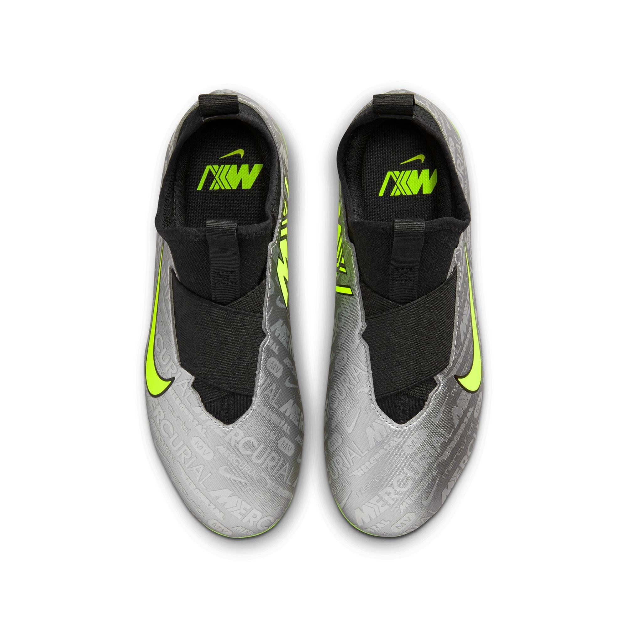 Nike Junior Zoom Mercurial Vapor 15 XXV Academy FG/MG Soccer Cleats - Metallic Silver/Black/Volt