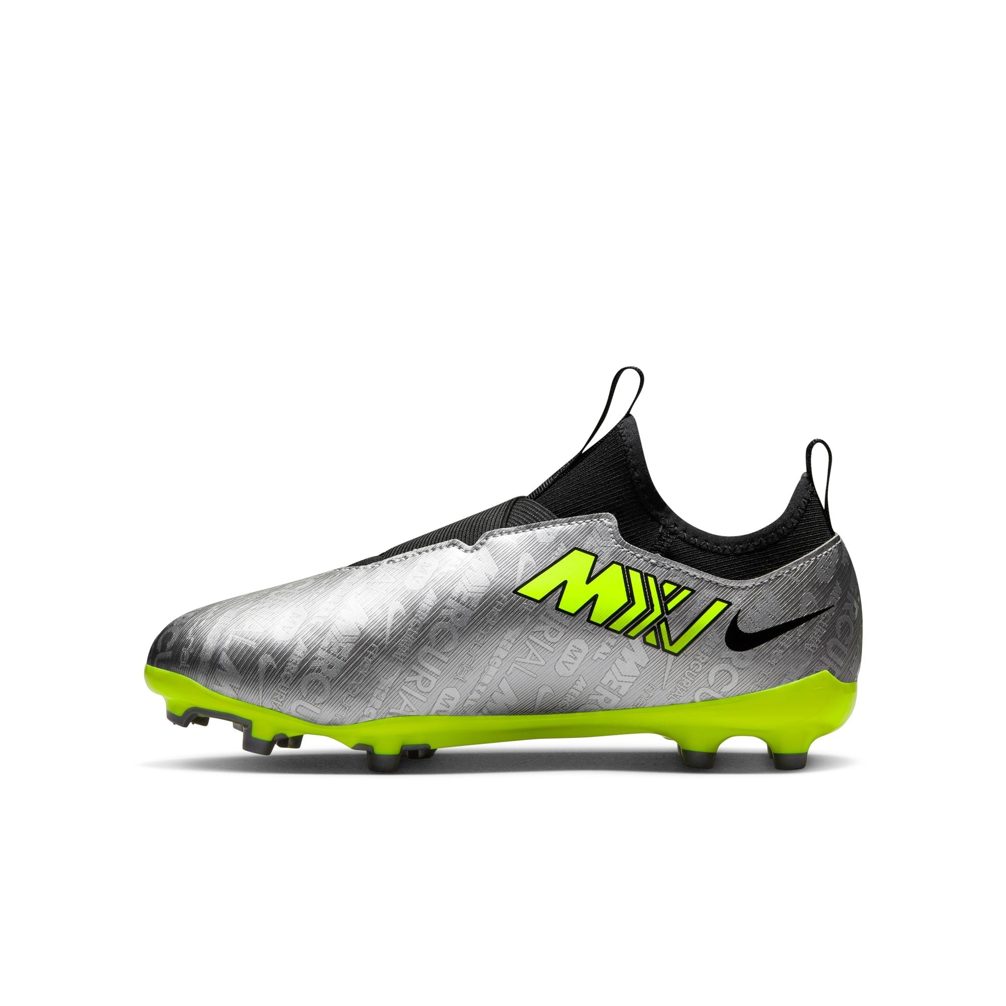 Nike Junior Zoom Mercurial Vapor 15 XXV Academy FG/MG Soccer Cleats - Metallic Silver/Black/Volt
