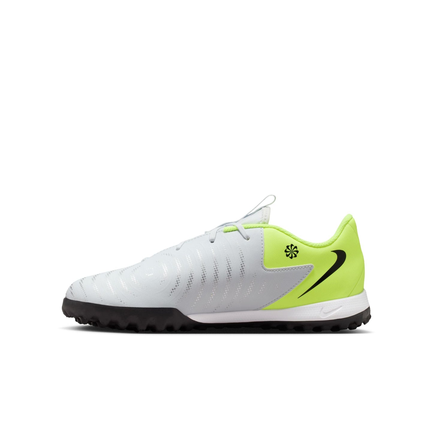 Nike Junior Phantom GX 2 Academy TF Soccer Cleats- Metallic Silver/Black-Volt