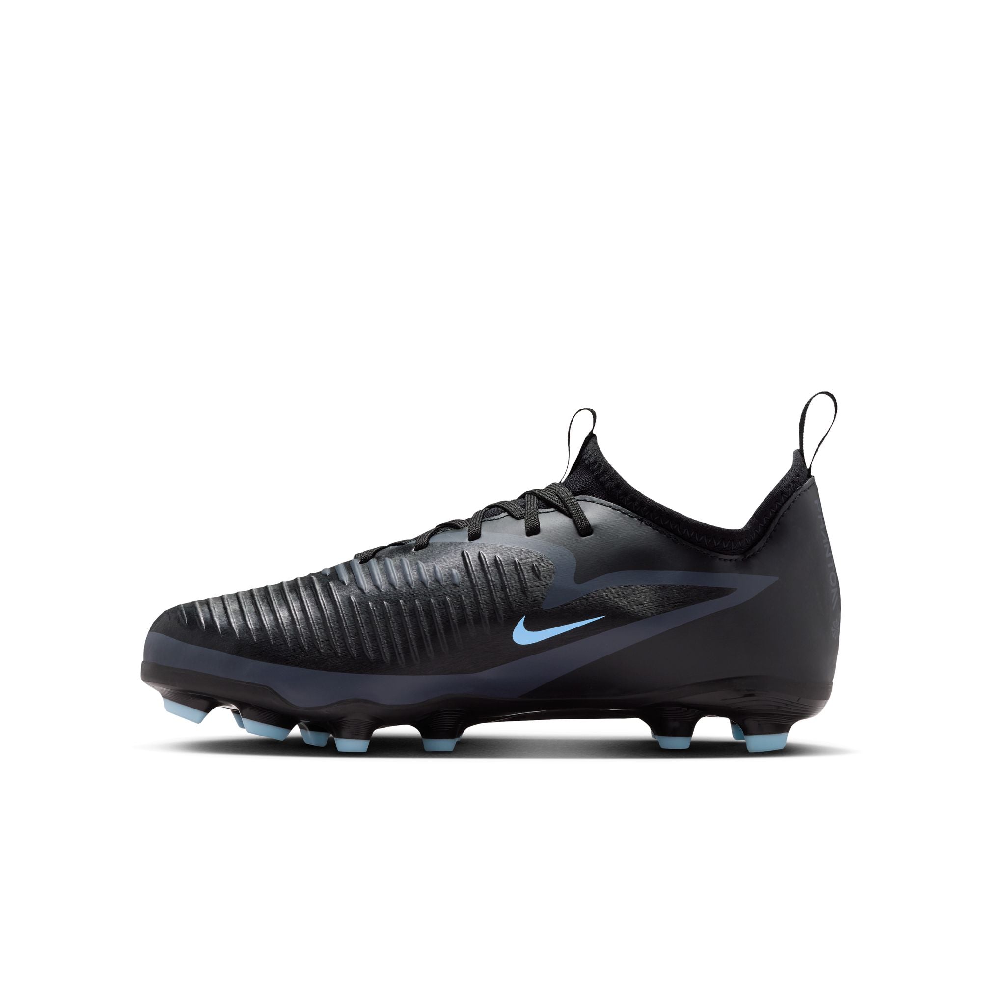 Nike Junior Phantom 6 Low Academy FG Firm Ground Soccer Cleats- Black/Ice Blue