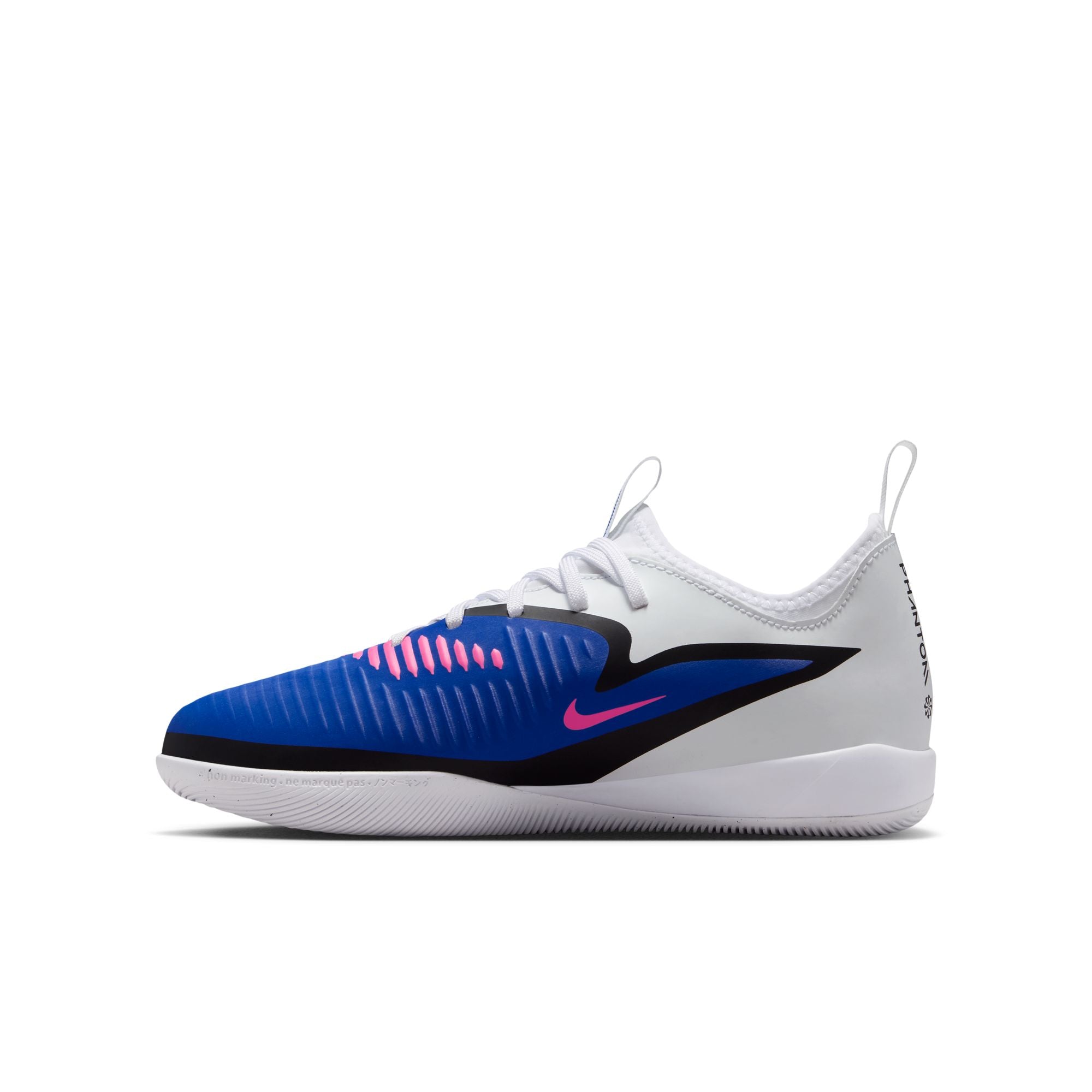 Nike Junior Phantom 6 Low Academy IN Indoor/Court Soccer Shoes-Racer Blue/Pink Blast/White