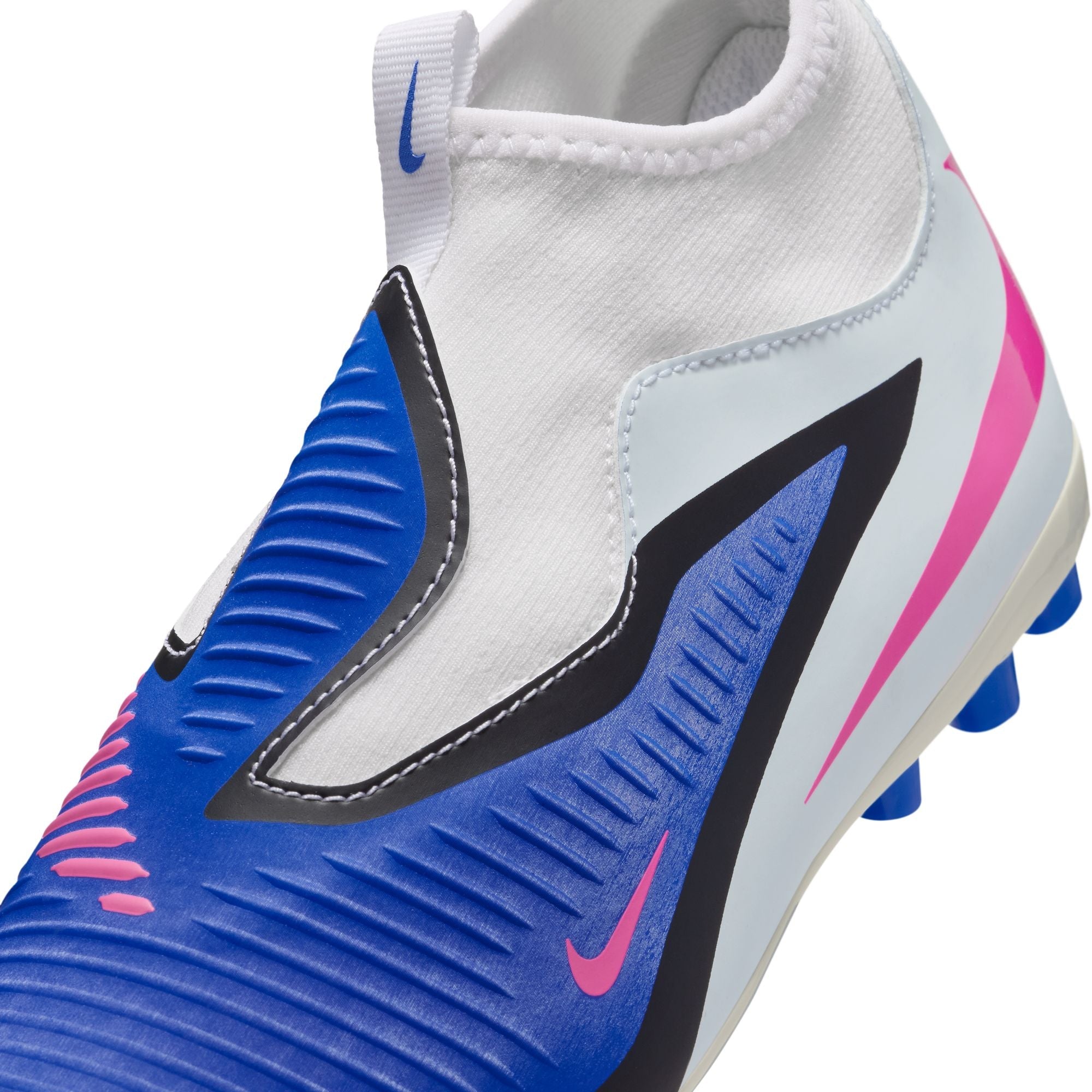 Nike Junior Phantom 6 High Academy FG Firm Ground Soccer Cleats- Racer Blue/Pink Blast/White
