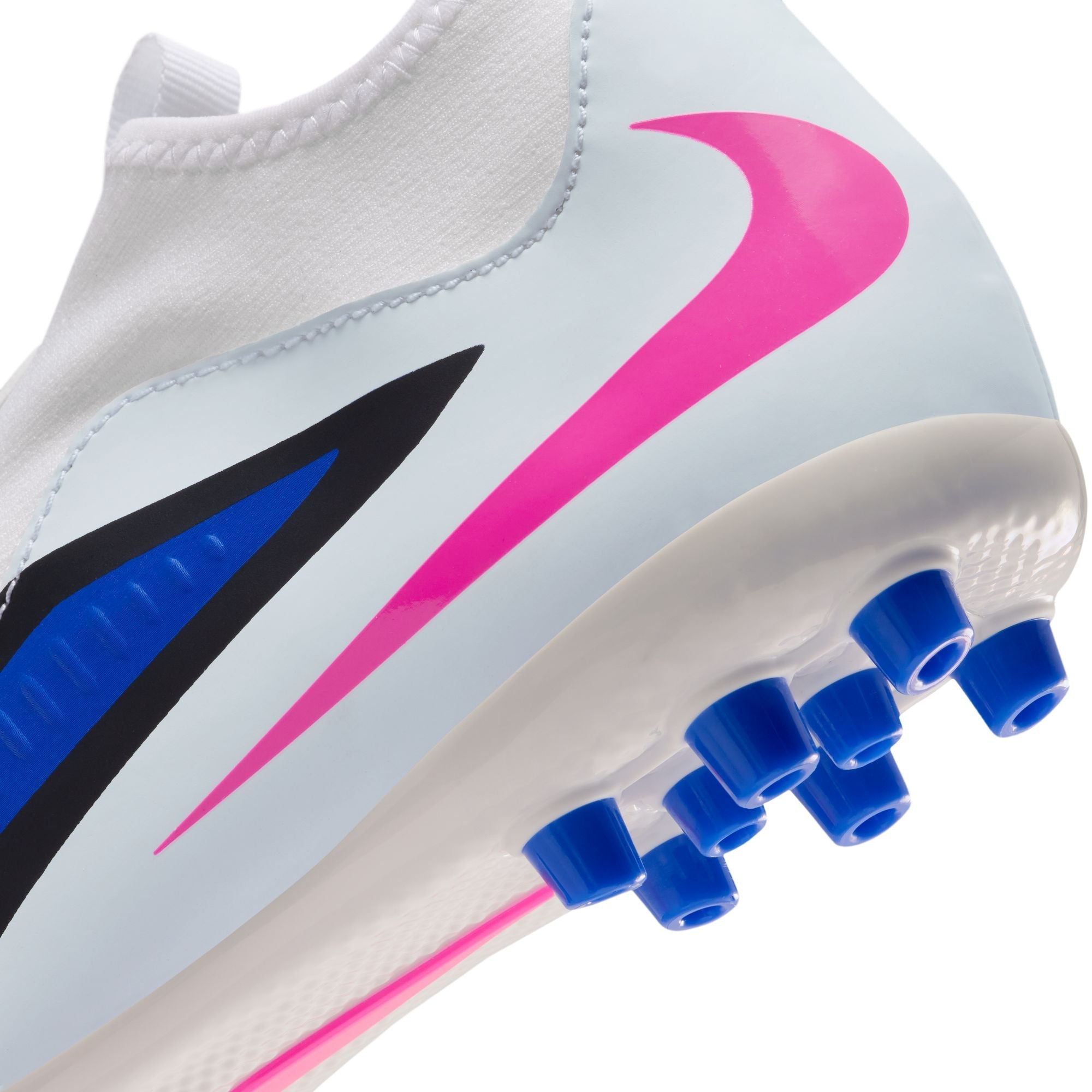 Nike Junior Phantom 6 High Academy FG Firm Ground Soccer Cleats- Racer Blue/Pink Blast/White