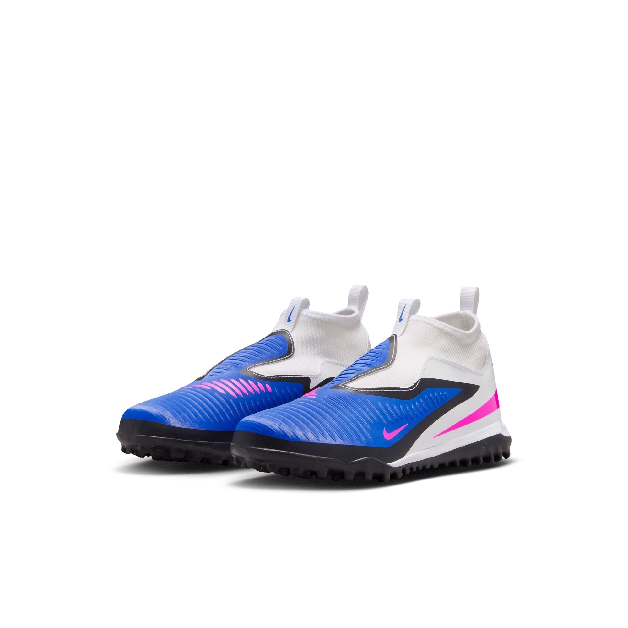 Nike Junior Phantom 6 High Academy TF Firm Turf Soccer Cleats- Racer Blue/Pink Blast/White
