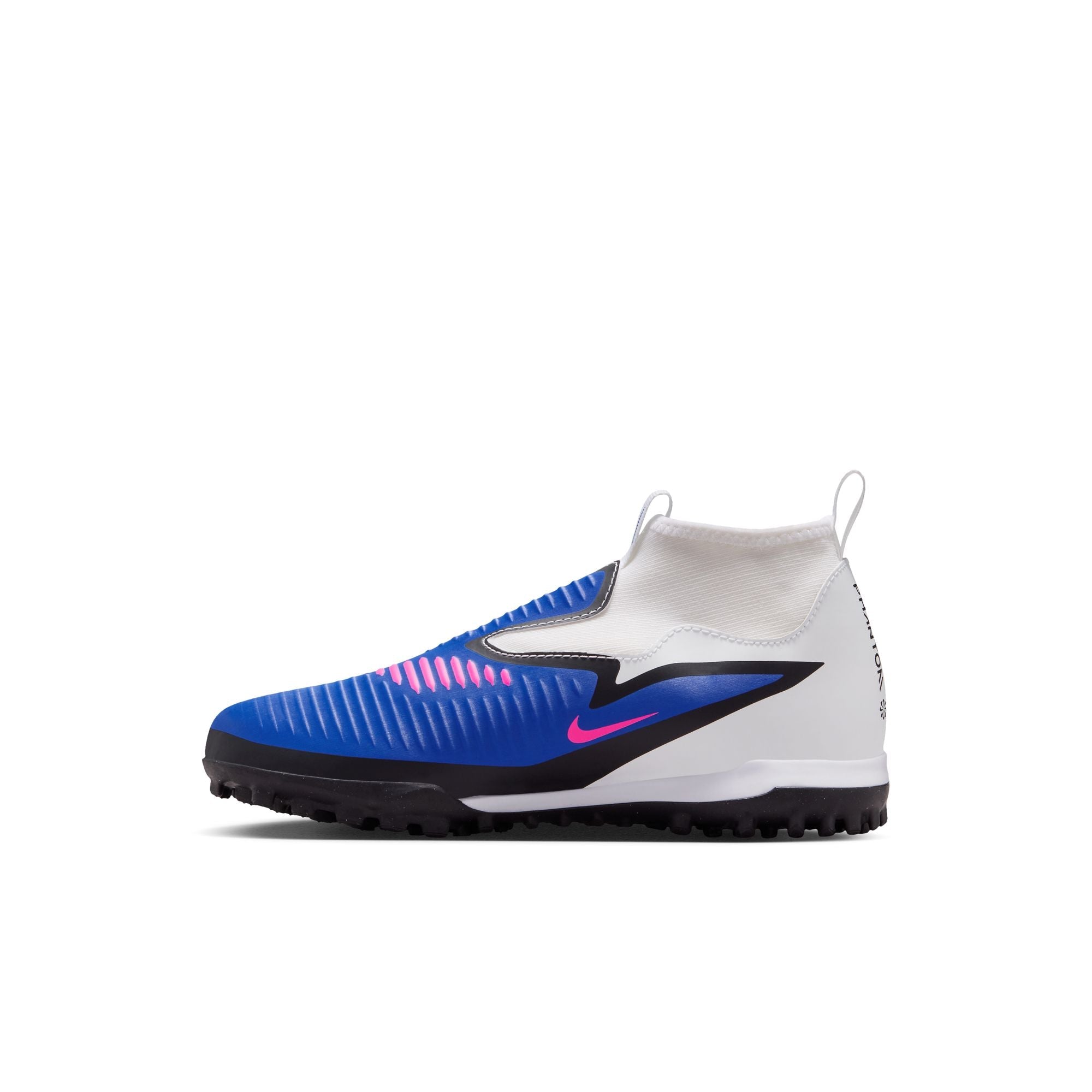 Nike Junior Phantom 6 High Academy TF Firm Turf Soccer Cleats- Racer Blue/Pink Blast/White