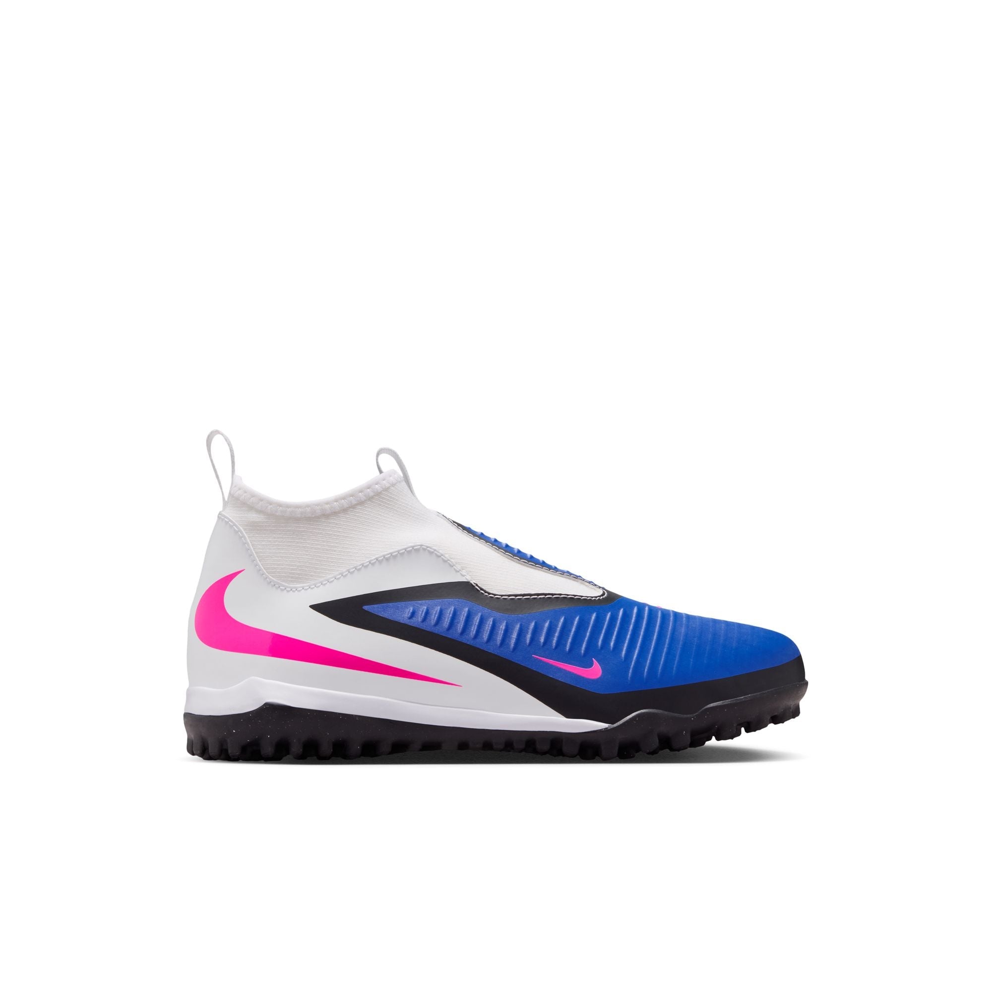 Nike Junior Phantom 6 High Academy TF Firm Turf Soccer Cleats- Racer Blue/Pink Blast/White