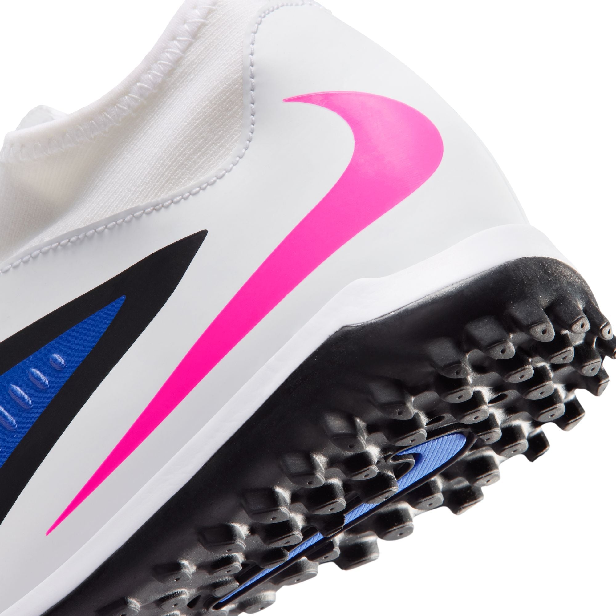 Nike Junior Phantom 6 High Academy TF Firm Turf Soccer Cleats- Racer Blue/Pink Blast/White