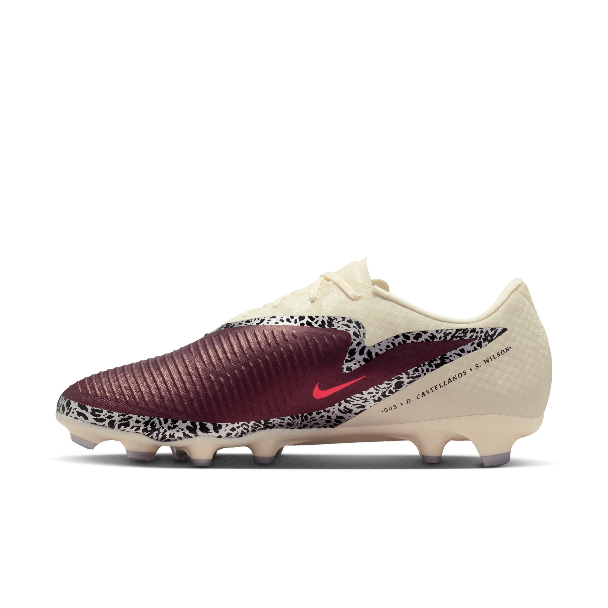 Nike United Phantom 6 Low Academy FG Firm Ground Soccer Cleats- Burgundy Crush/University Red/ Fossil
