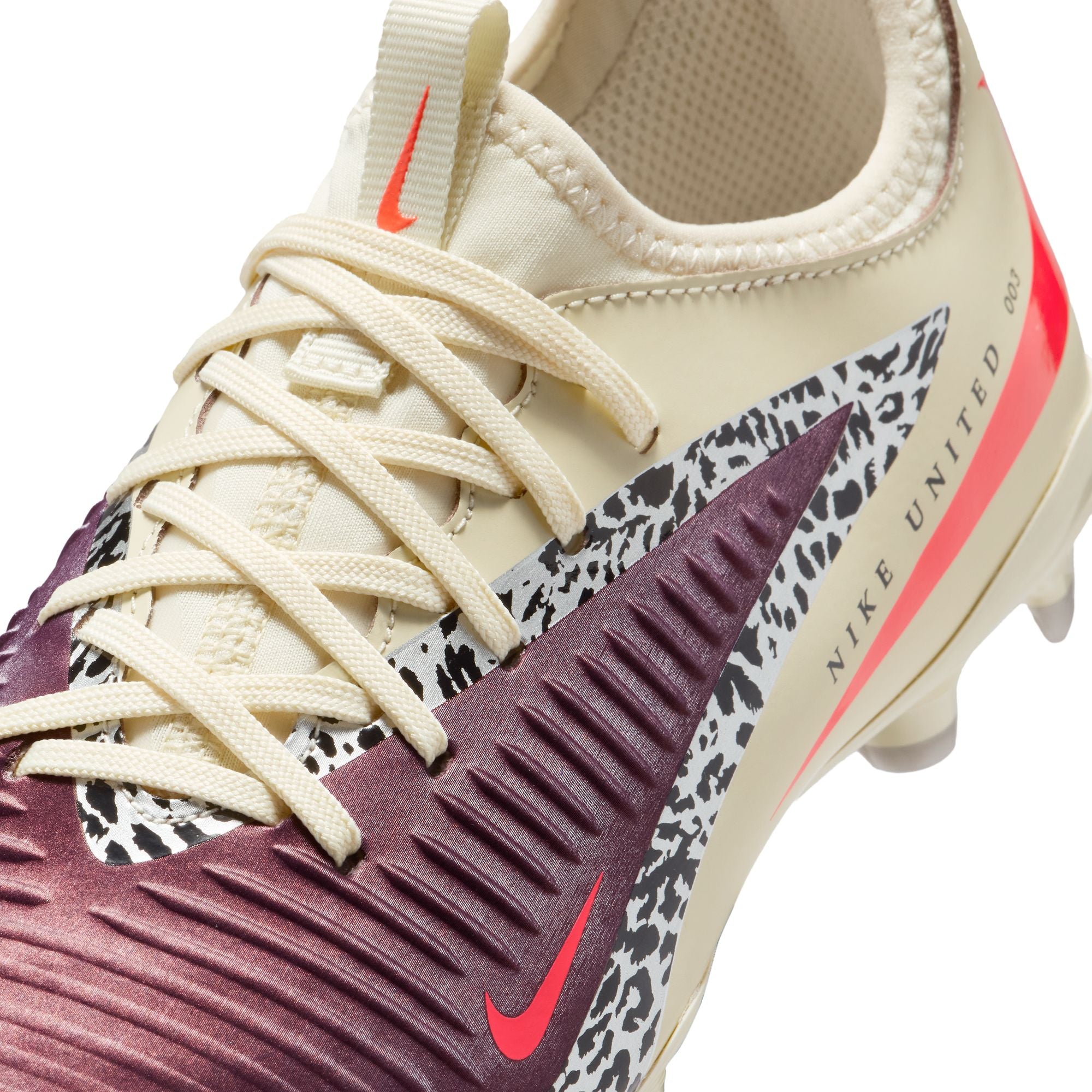 Nike United Junior Phantom 6 Low Academy FG Firm Ground Soccer Cleats- Burgundy Crush/University Red/Fossil