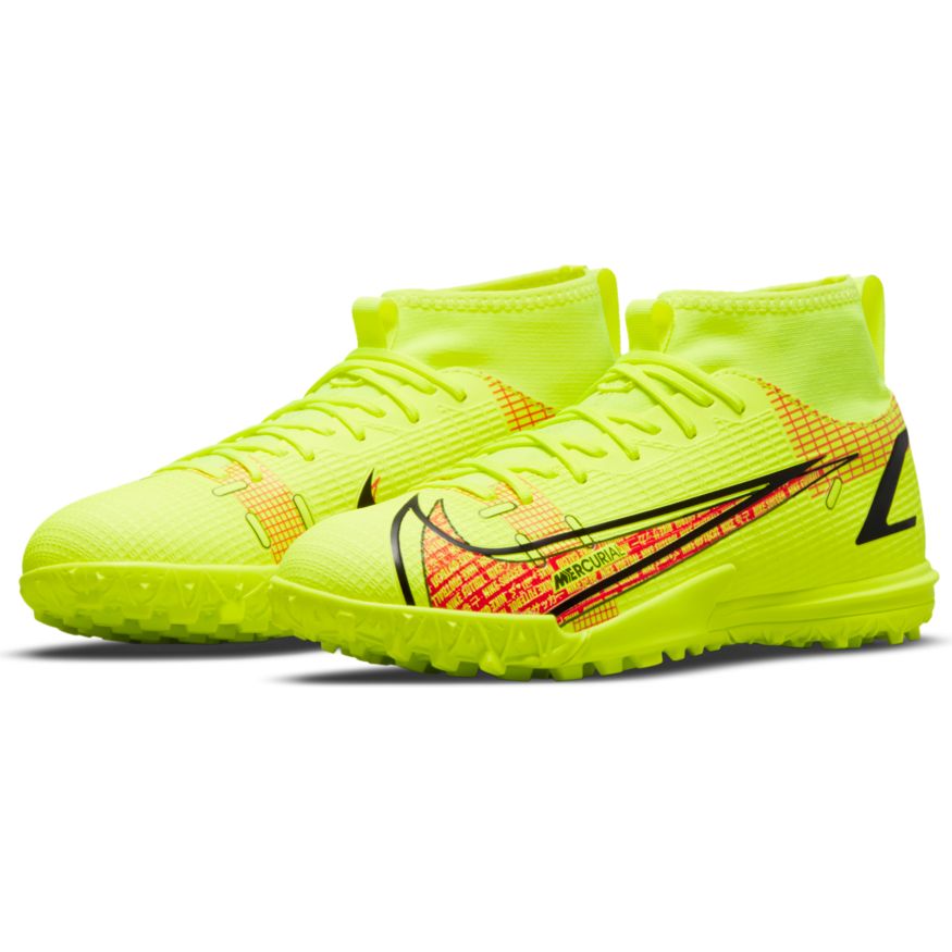 Nike Junior Mercurial Superfly 8 Academy TF Artificial Turf Soccer Shoe - Volt/Black/BrightCrimson