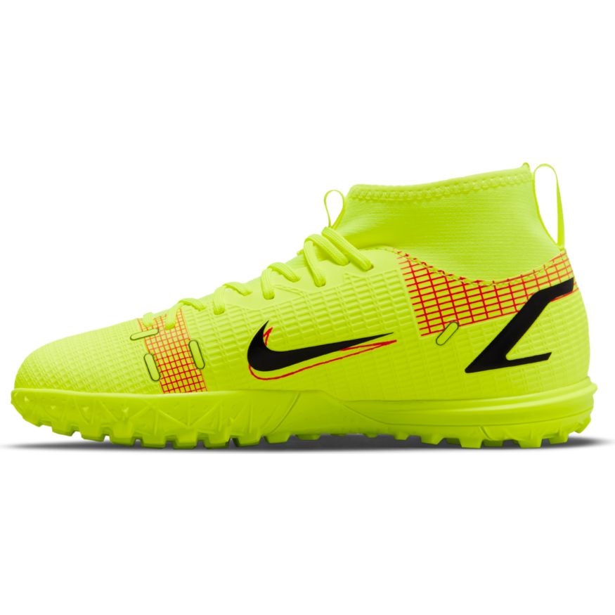 Nike Junior Mercurial Superfly 8 Academy TF Artificial Turf Soccer Shoe - Volt/Black/BrightCrimson