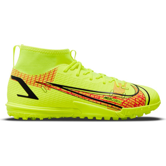 Nike Junior Mercurial Superfly 8 Academy TF Artificial Turf Soccer Shoe - Volt/Black/BrightCrimson
