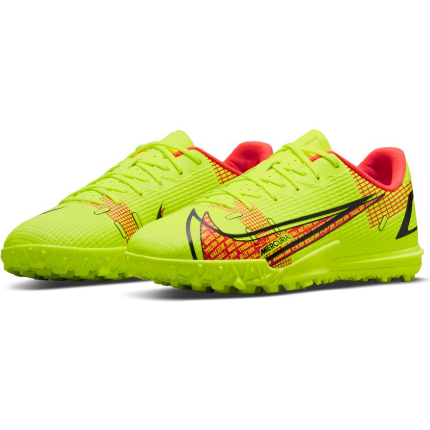 Nike Junior Mercurial Vapor 14 Academy TF Artificial Turf Soccer Shoe - Volt/Black/BrightCrimson