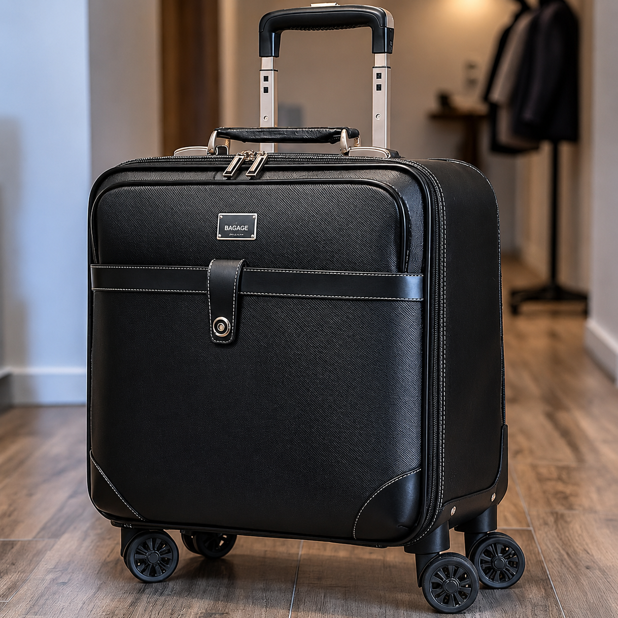 Valise de Voyage en Cuir PU à Roulettes – Bagage Cabine à Main Spinner Élégant et Durable