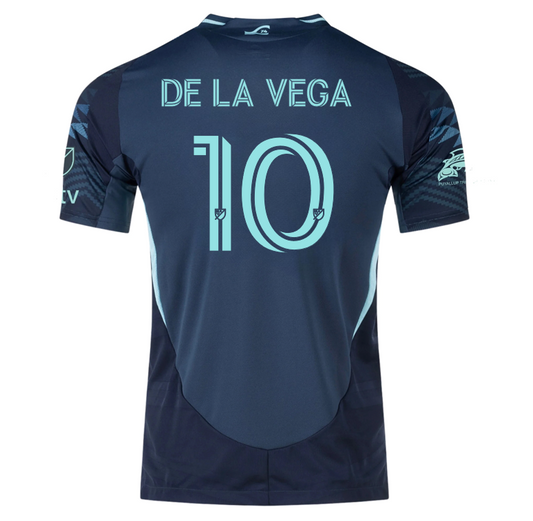 adidas Pedro De La Vega Seattle Sounders Authentic Away Jersey 25/26 w/ MLS Patches & Sponsor (Aura Ink)
