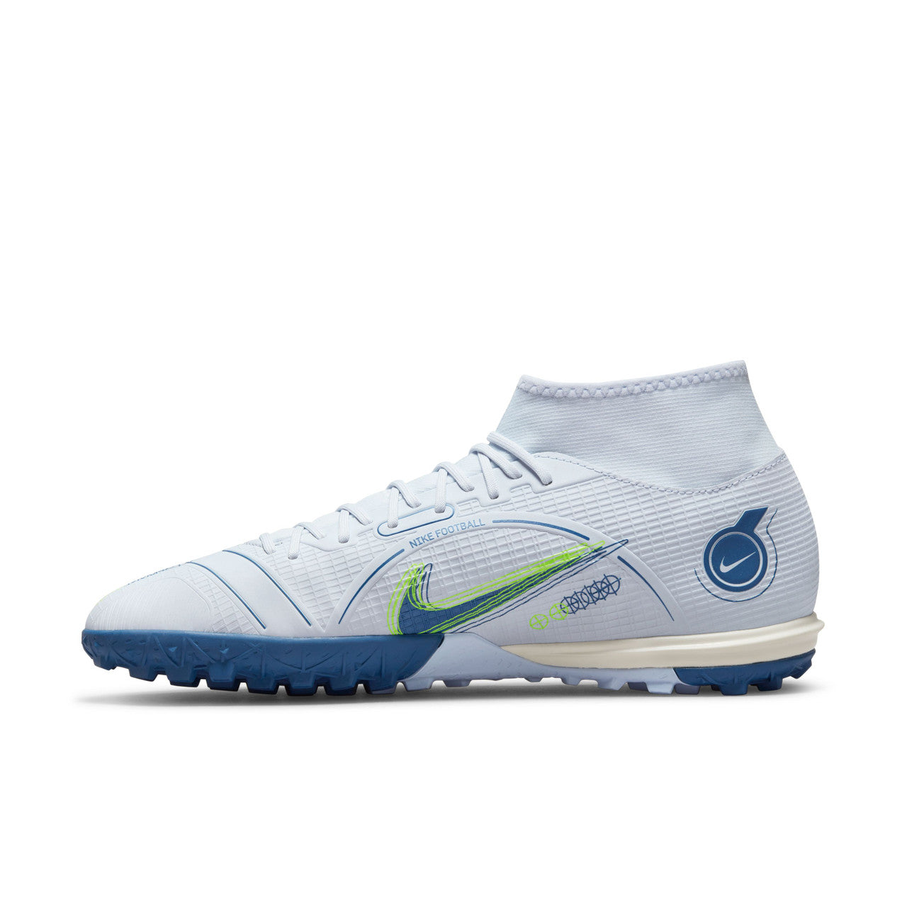 Nike Mercurial Superfly 8 Academy TF Artificial Turf Soccer Shoe - Grey/Blackened Blue/Light Marine/Laser Blue/Volt