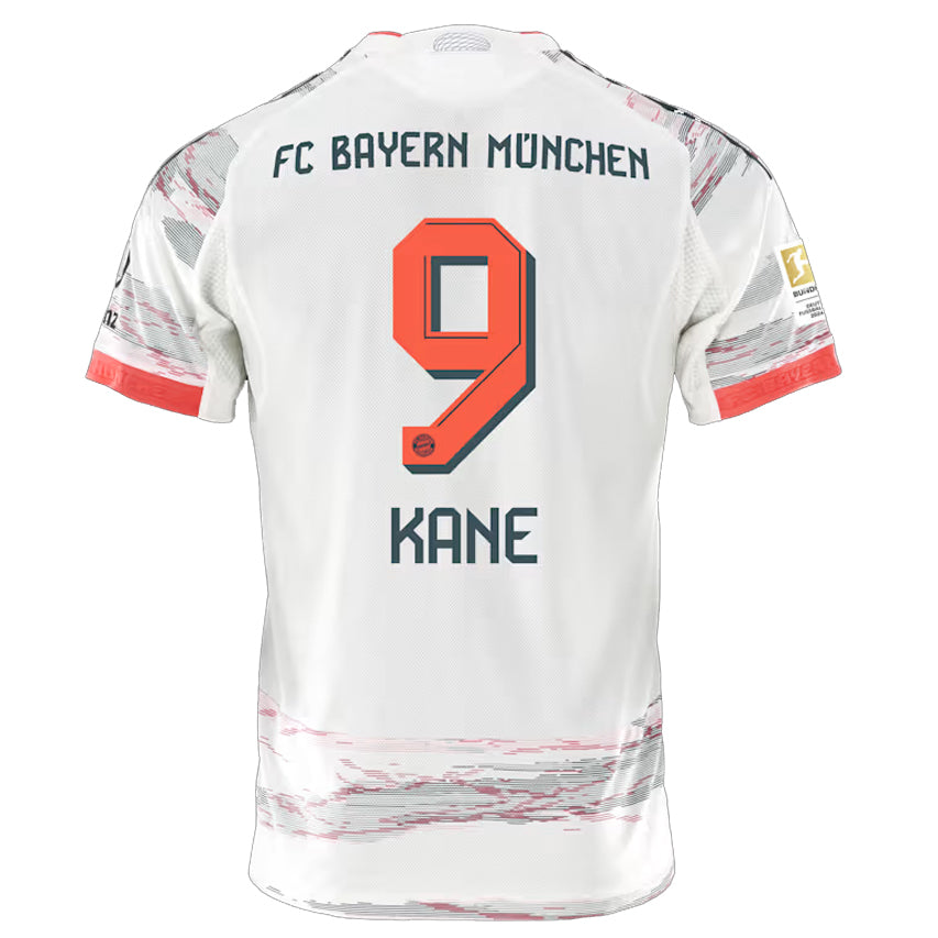 adidas Harry Kane Bayern Munich Authentic Away Jersey 25/26 w/ Sponsor + Meister Bundesliga Patch (White/Red)