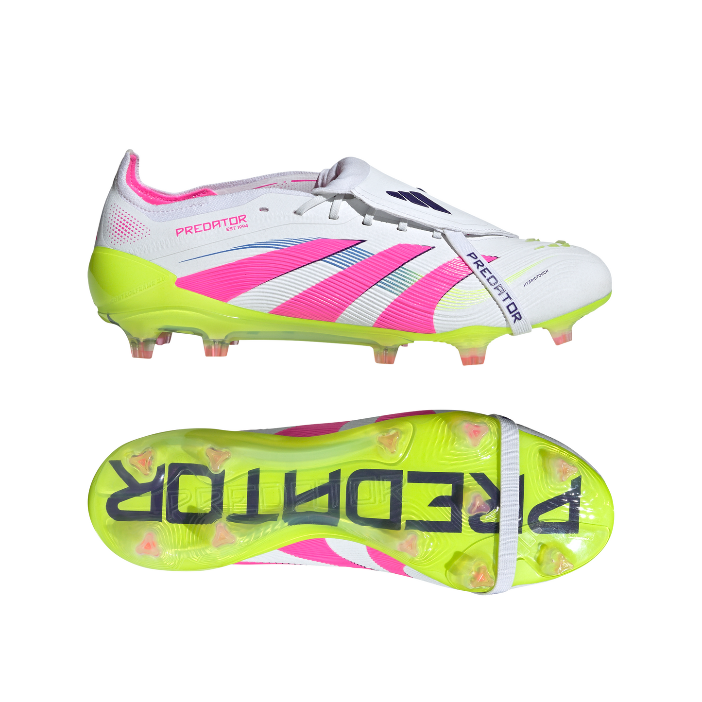 adidas Predator Elite Fold Tongue Firm Ground Cleats FG Firm Ground Soccer Cleat -Cloud White/Lucid Pink/Lucid Lemon