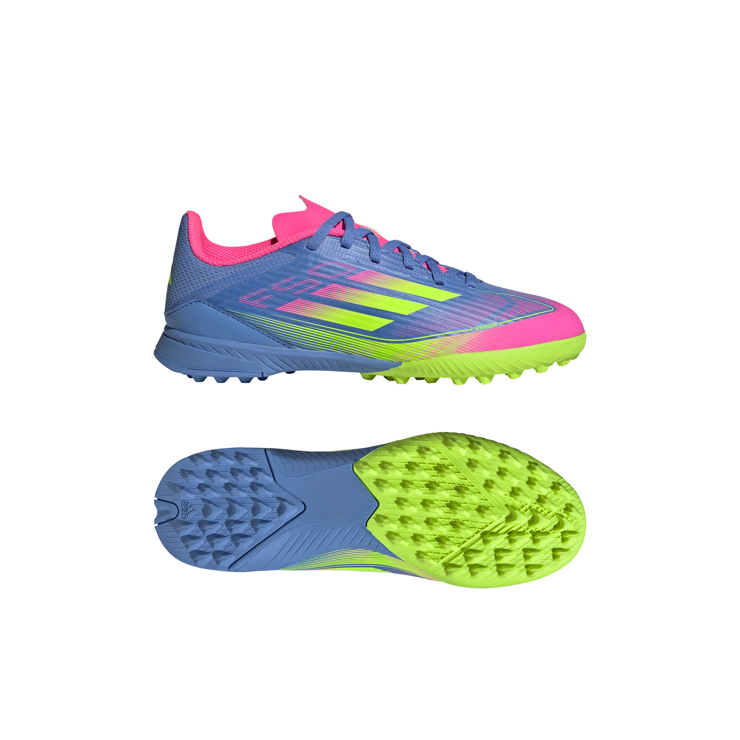 adidas F50 League Junior TF Turf Soccer Cleats- Blue Fusion/Lucid Lemon/ Lucid Pink