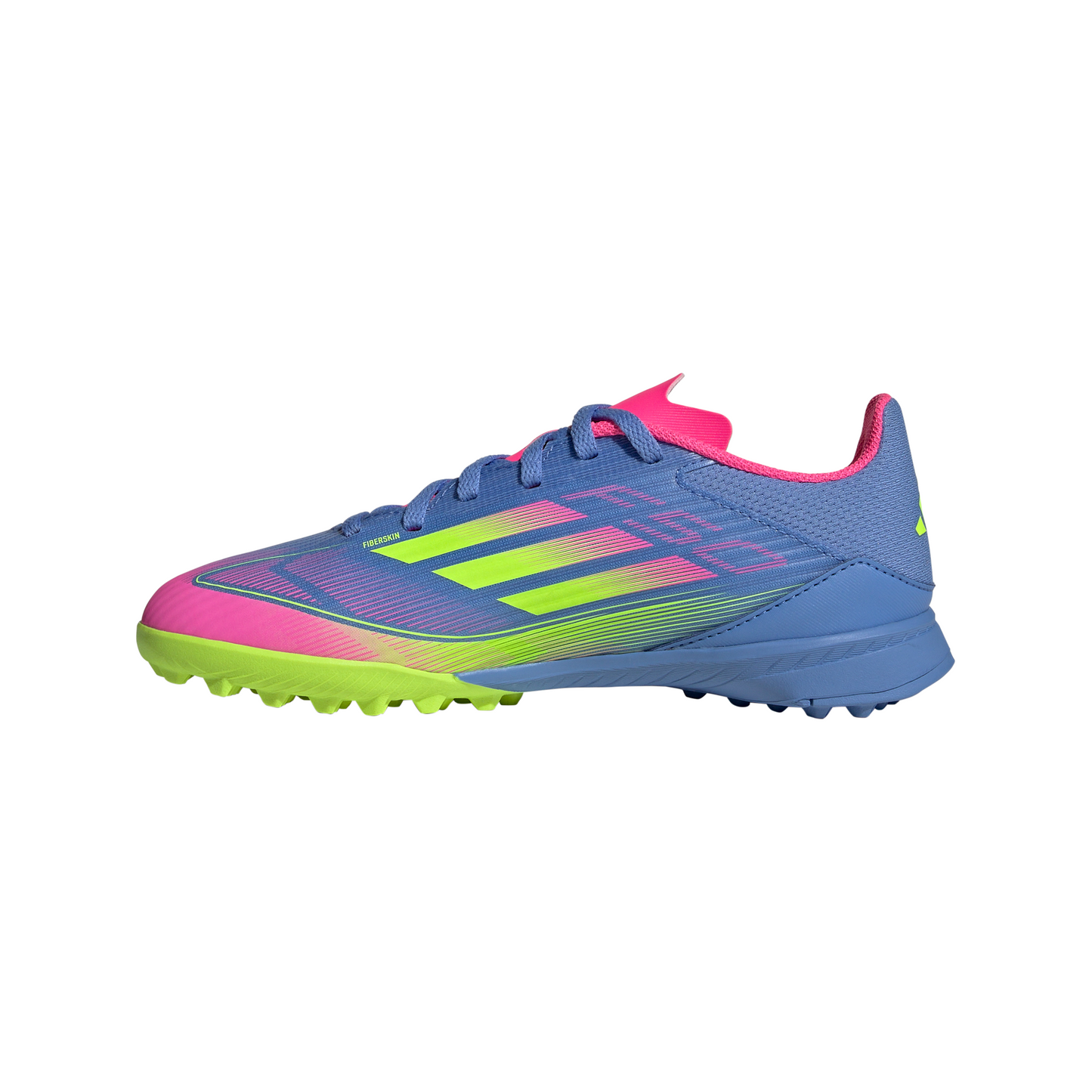 adidas F50 League Junior TF Turf Soccer Cleats- Blue Fusion/Lucid Lemon/ Lucid Pink