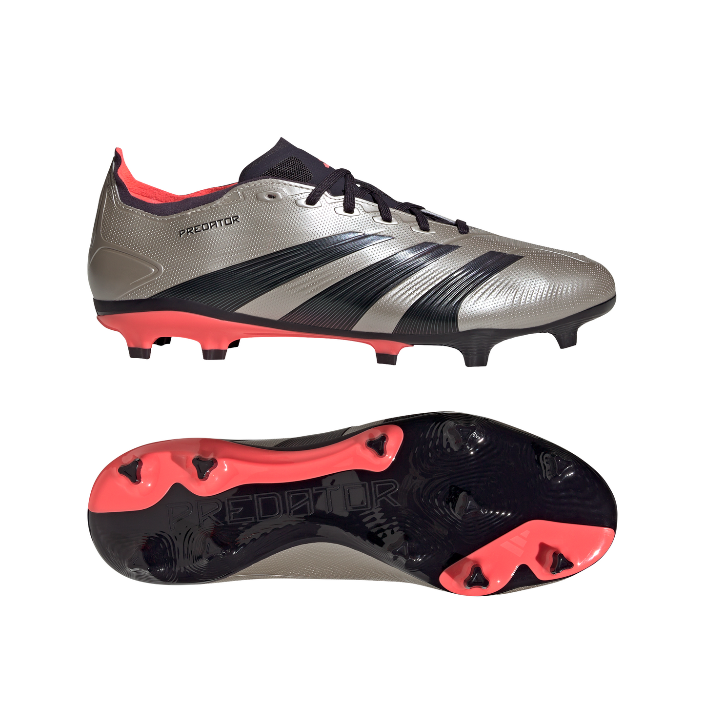 adidas Predator League FG Firm Ground Soccer Cleat - Platinum Metallic / Aurora Black / Turbo