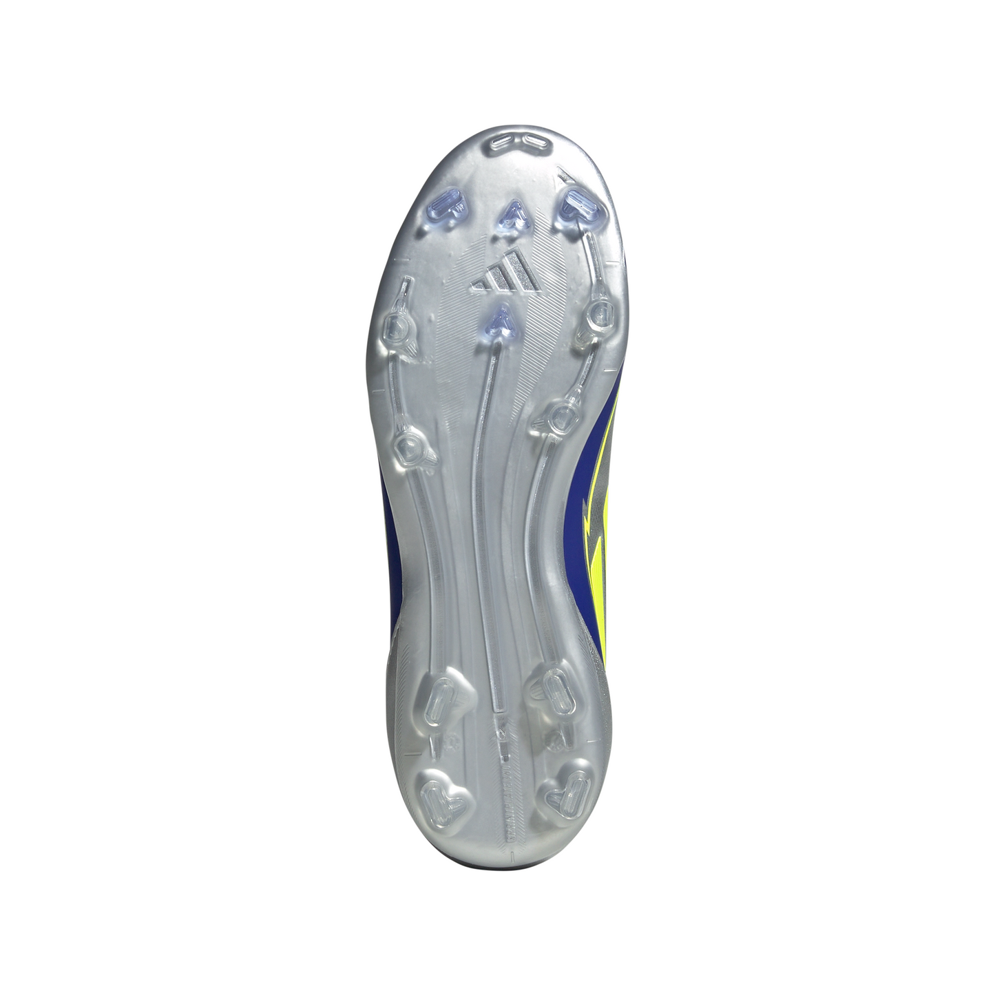 adidas Messi F50 League Junior FG Firm Ground Soccer Cleats -Silver Metallic/Solar Yellow/Lucid Blue