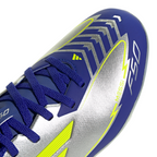 adidas Messi F50 League Junior FG Firm Ground Soccer Cleats -Silver Metallic/Solar Yellow/Lucid Blue