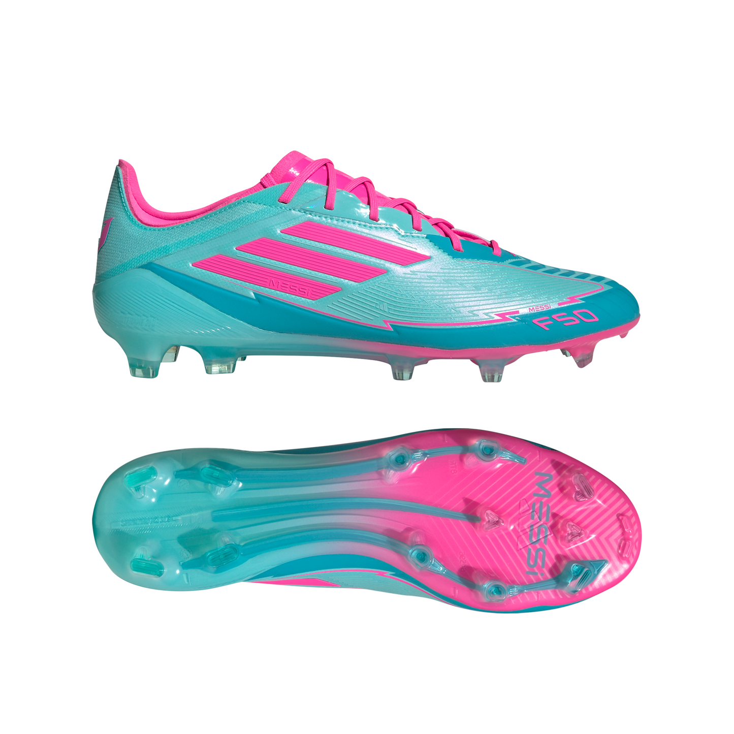 adidas F50 Elite Messi FG Firm Ground Soccer Cleats- 	Flash Aqua/ Lucid Pink/ Lucid Cyan