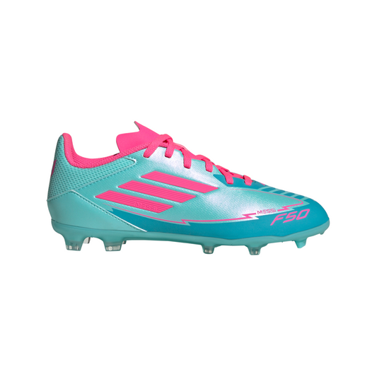 adidas Messi F50 League Junior FG Firm Ground Soccer Cleats -  Flash Aqua /Lucid Pink/Lucid Cyan