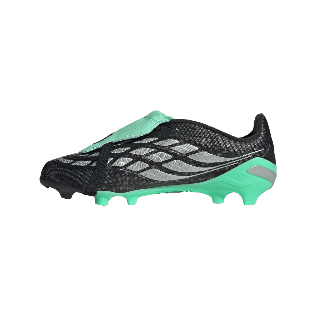 adidas Predator League FoldTongue  FT FG Junior Firm Ground Soccer Cleats - Core Black / Silver Metallic / Pulse Mint