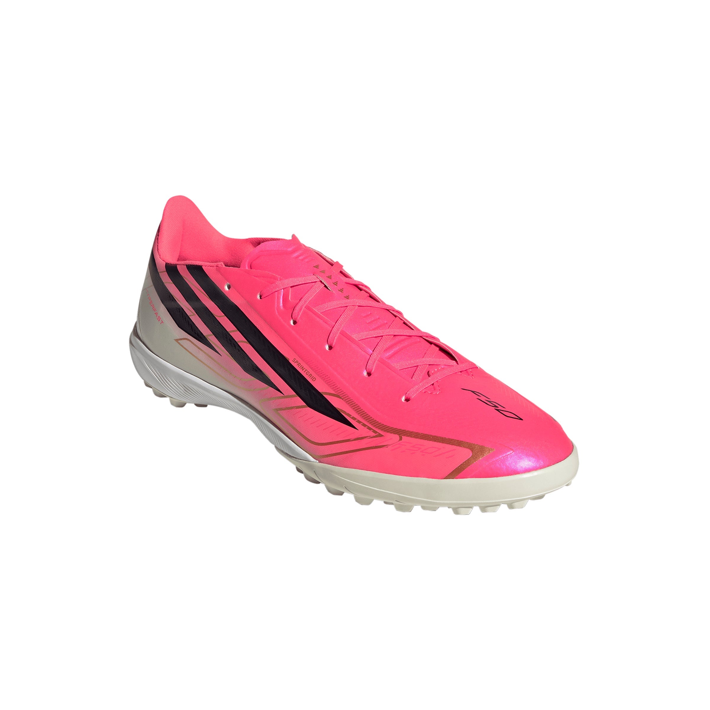 adidas F50 Hyperfast League TF Turf Soccer Cleats -Solar Turbo / Core Black / Gold Metallic