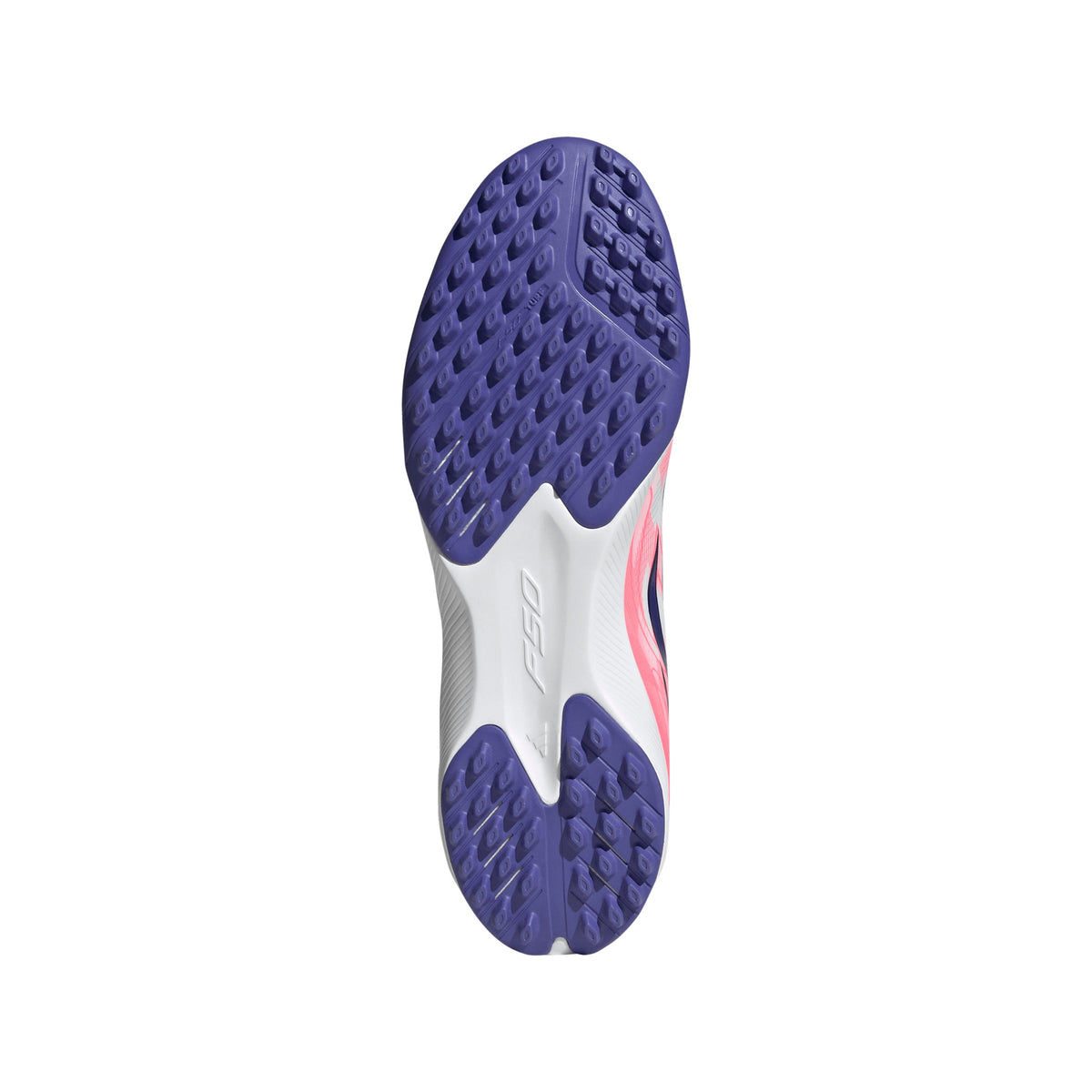 adidas F50 Hyperfast League Mid TF Turf Soccer Cleats - Cloud White / Solar Purple / Solar Turbo